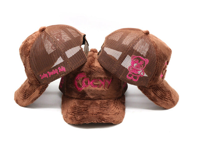 COCKY FUZZY EMBROIDERED TRUCKER HAT