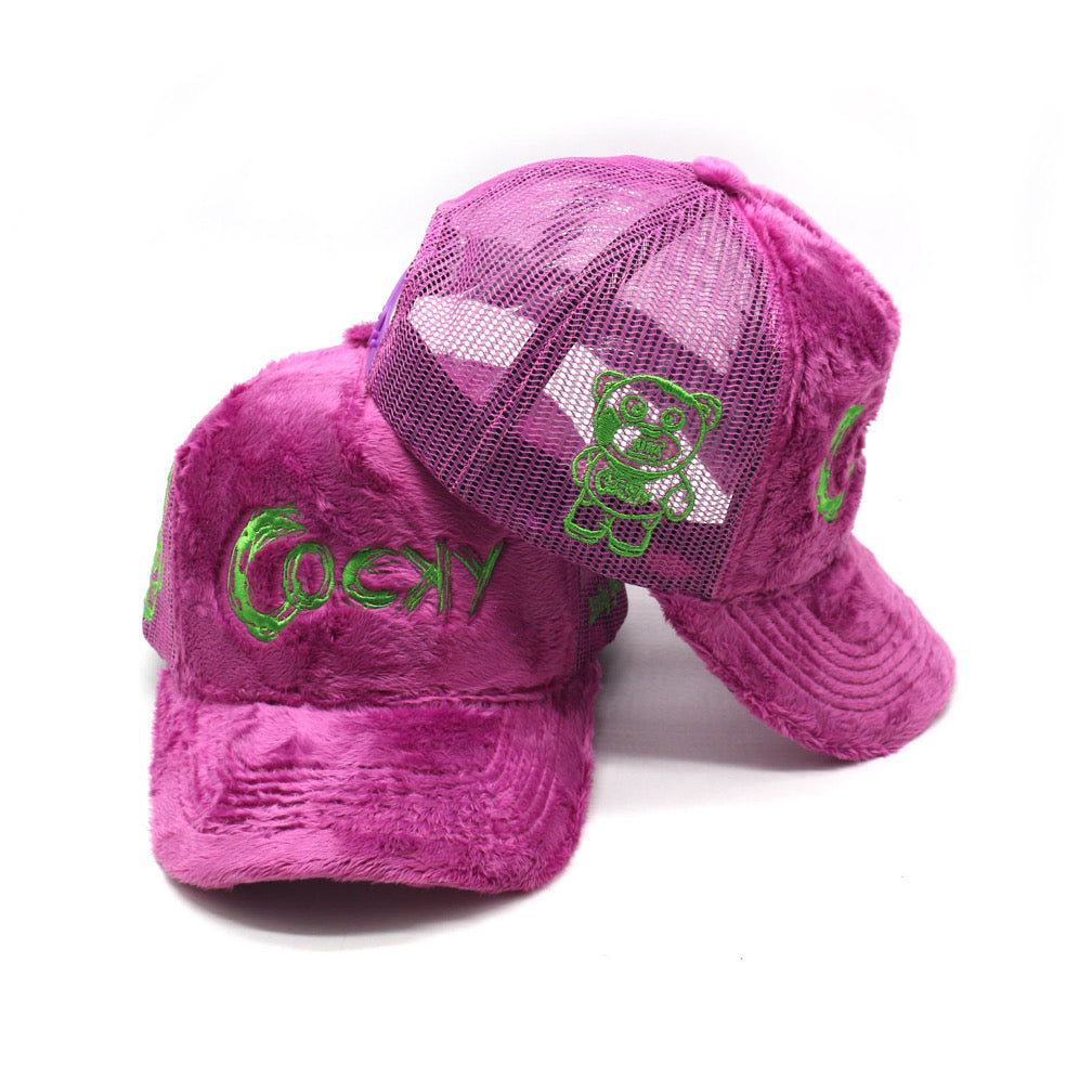 COCKY FUZZY EMBROIDERED TRUCKER HAT