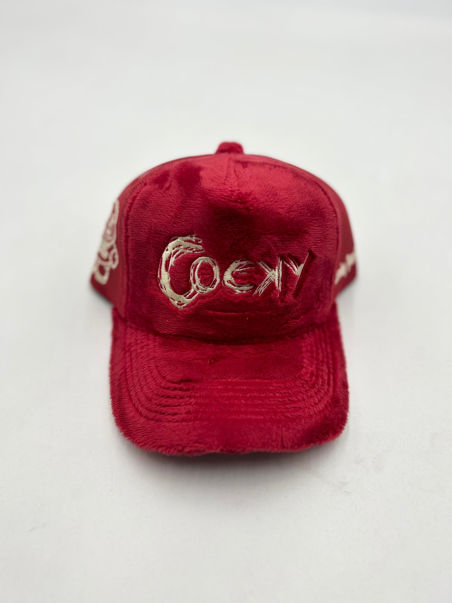 COCKY FUZZY EMBROIDERED TRUCKER HAT