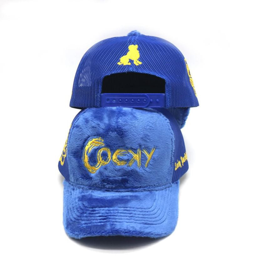 COCKY FUZZY EMBROIDERED TRUCKER HAT