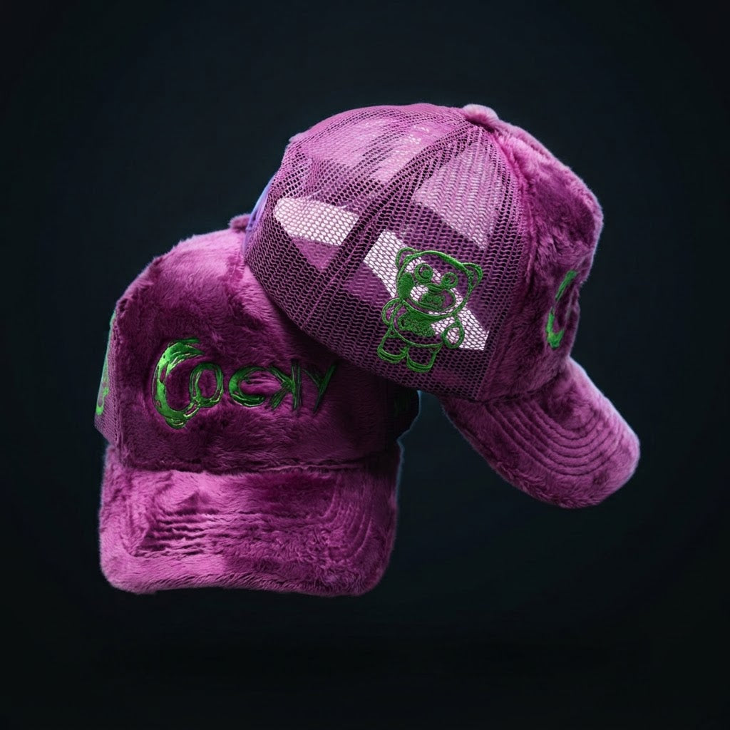 COCKY FUZZY EMBROIDERED TRUCKER HAT