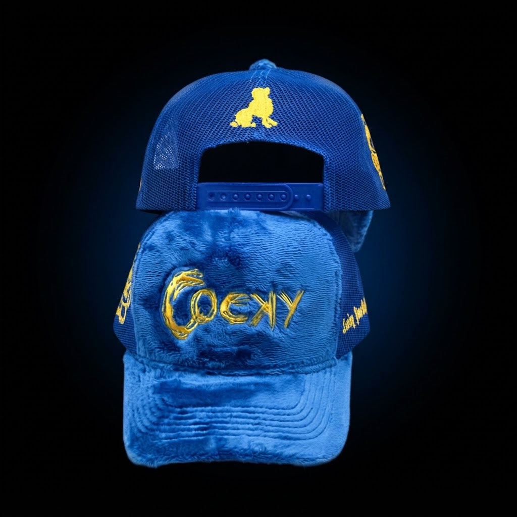 COCKY FUZZY EMBROIDERED TRUCKER HAT
