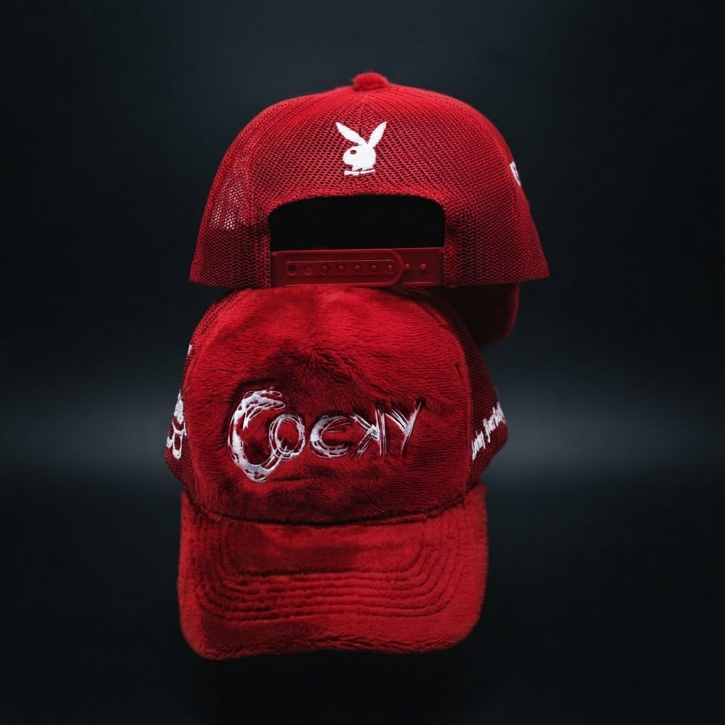 COCKY FUZZY EMBROIDERED TRUCKER HAT