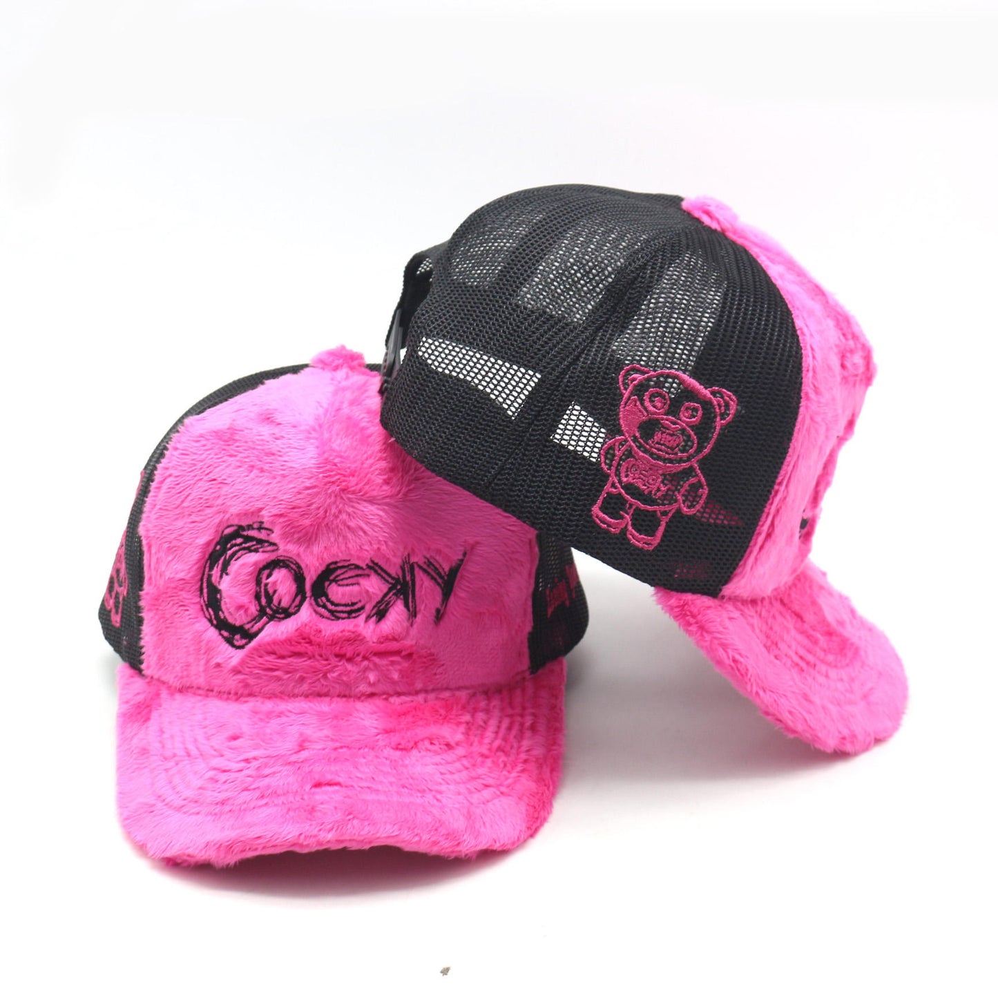 COCKY FUZZY EMBROIDERED TRUCKER HAT