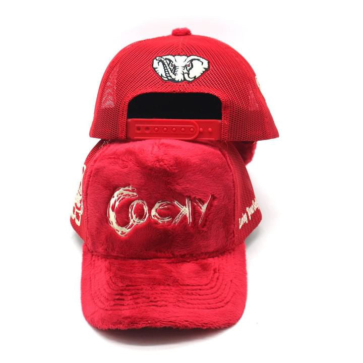 COCKY FUZZY EMBROIDERED TRUCKER HAT