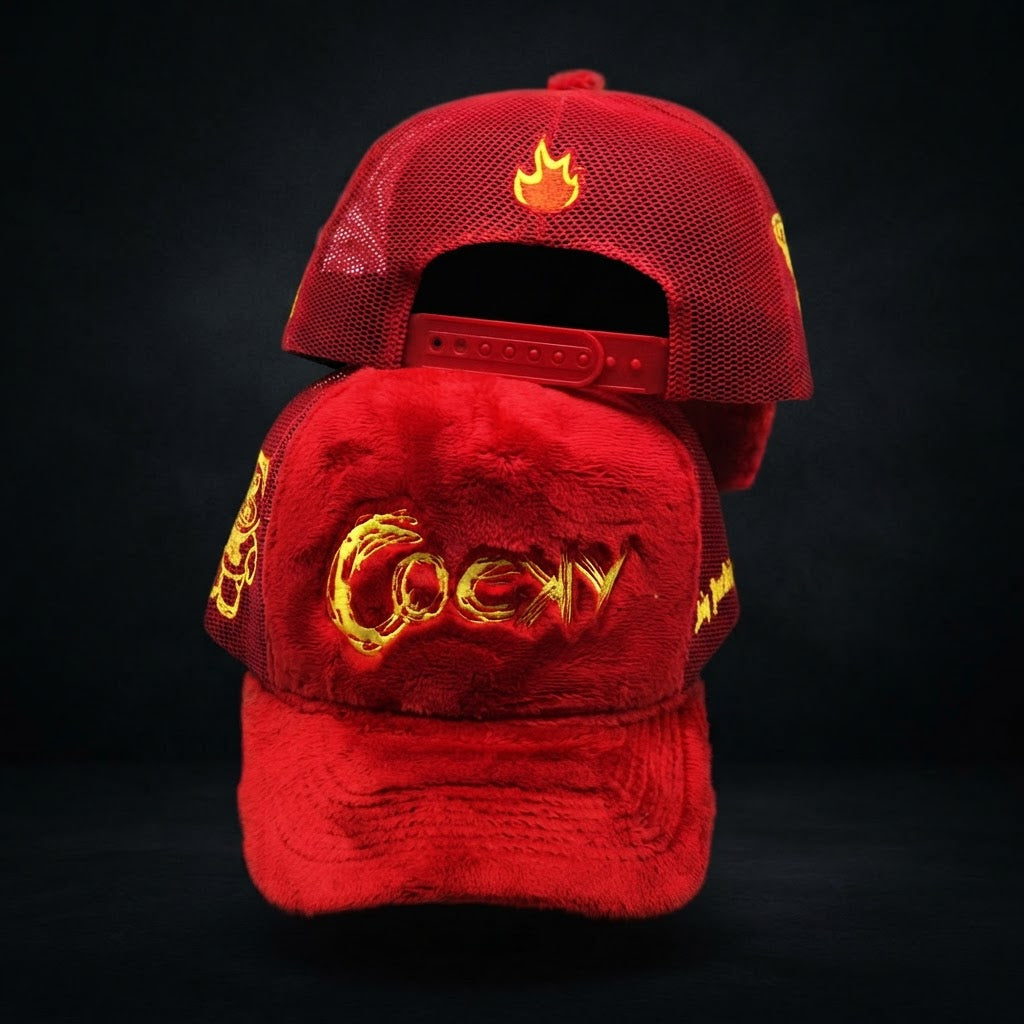 COCKY FUZZY EMBROIDERED TRUCKER HAT