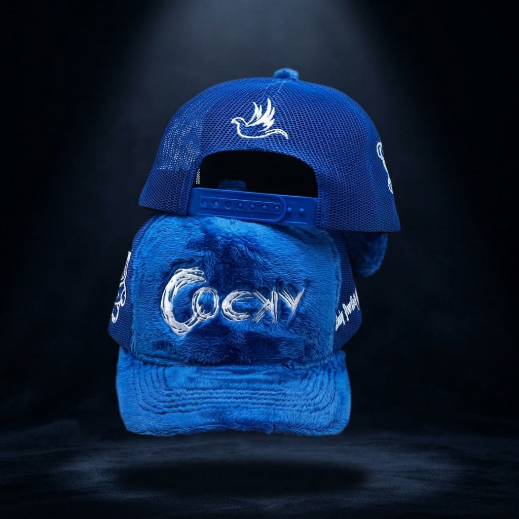 COCKY FUZZY EMBROIDERED TRUCKER HAT