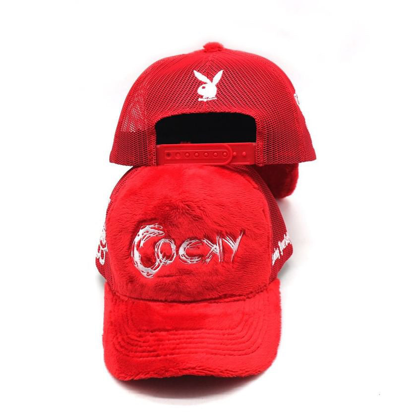 COCKY FUZZY EMBROIDERED TRUCKER HAT