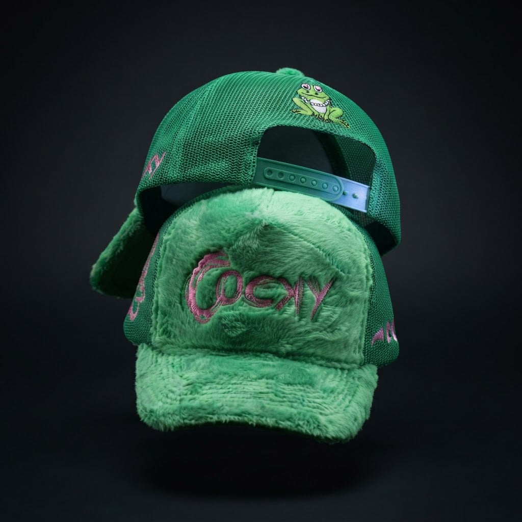 COCKY FUZZY EMBROIDERED TRUCKER HAT
