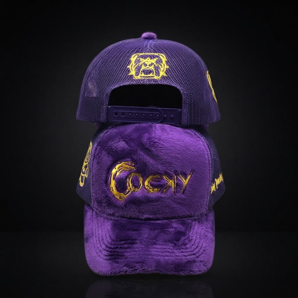 COCKY FUZZY EMBROIDERED TRUCKER HAT