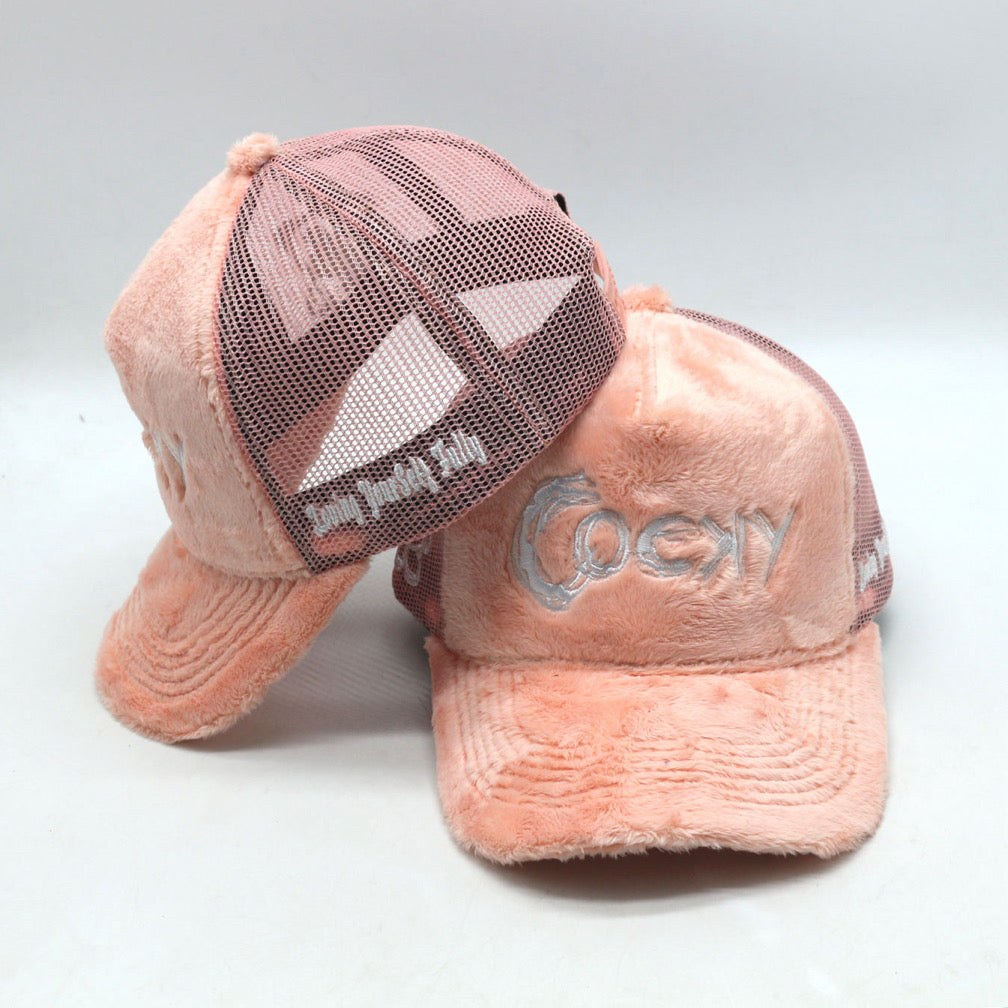 COCKY FUZZY EMBROIDERED TRUCKER HAT