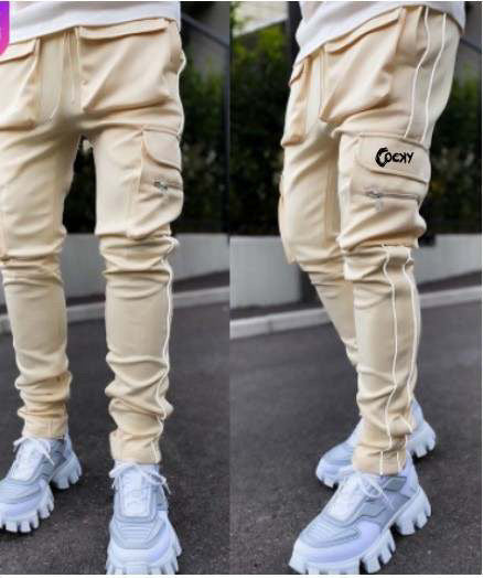 MEN TAN REFLECTOR CARGO PANTS